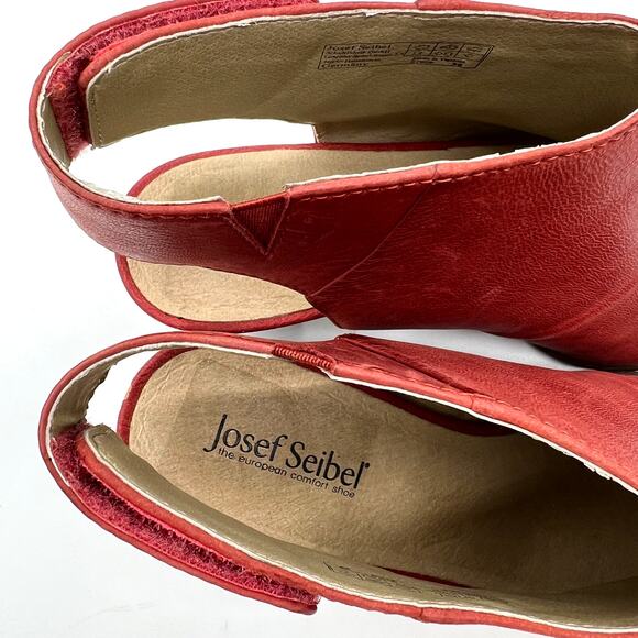 JOSEF SEIBEL Bonnie Leather Peep Toe Bootie Womens 9 Red Slingback Block Heel - Picture 6 of 13